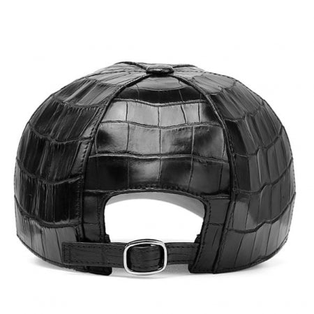 Black Croc Print Leather Baseball Cap