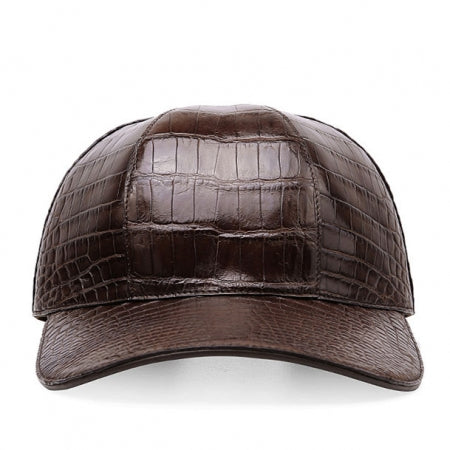 Brown Croc Print Leather Baseball Cap