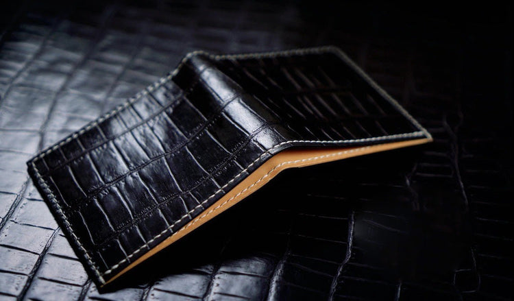 Leather Croc Print Bi-fold Wallet
