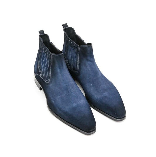 Flat Feet Shoes - Goodyear Welted Cadaval Denim Blue Suede Chelsea Boot with Violin Leather Sole with Arch Support