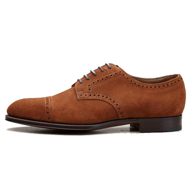 Flat Feet Shoes - Tan Suede Friars Brogue Derby Shoes with Arch Support