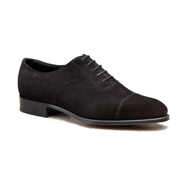 Flat Feet Shoes - Black Suede Waltham Toe Cap Oxfords with Arch Support