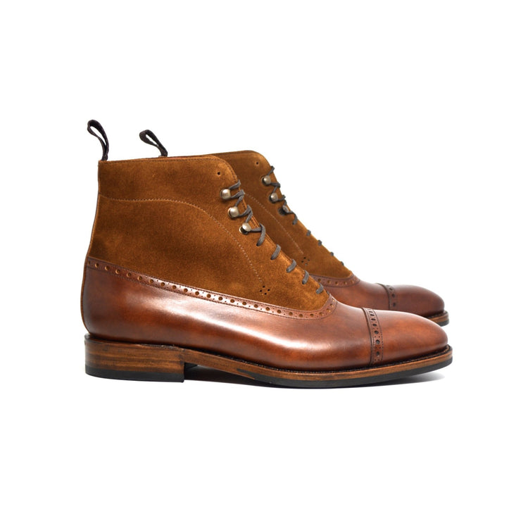 Flat Feet Shoes - Tan Leather & Suede Clifton Lace Up Boots with Arch Support