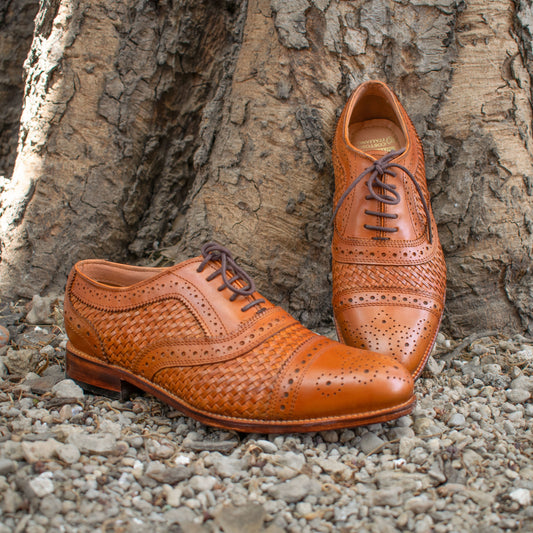 Tan Braided Leather Morice Brogue Oxfords