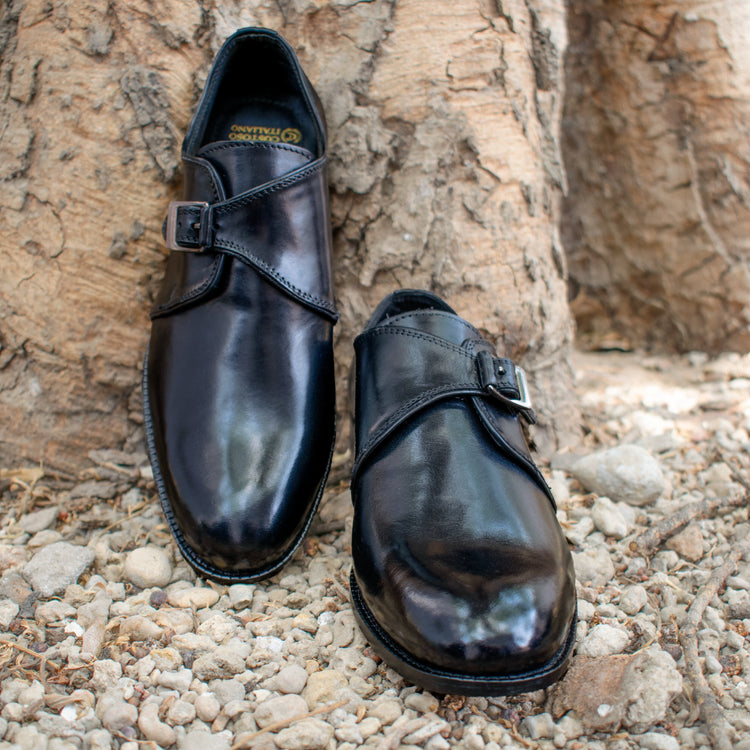 Height Increasing Black Leather Bromley Monk Straps