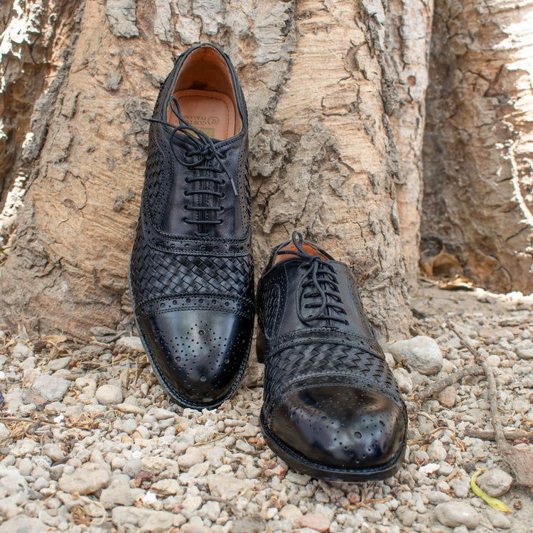 Black Braided Leather Morice Brogue Oxfords