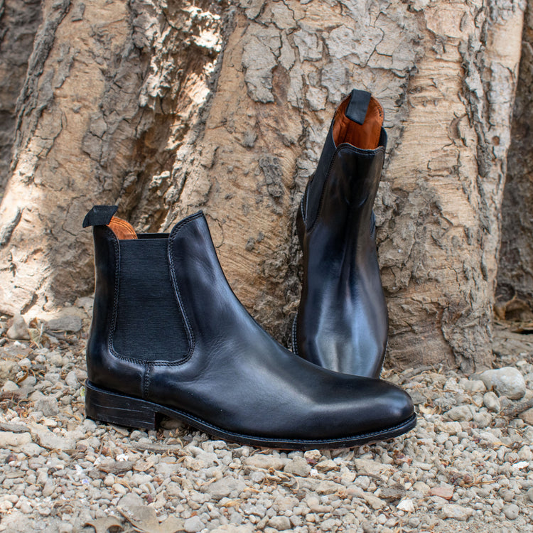 Black Leather Fenland Slip On Chelsea Boots