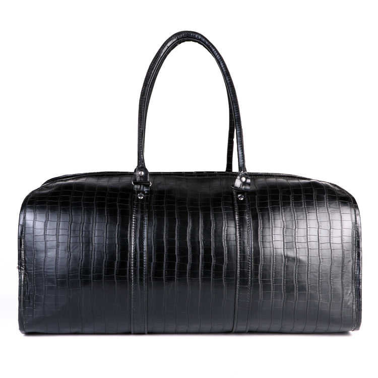 Black Faux Leather Croc Print Stuart Weekender Duffel Bag