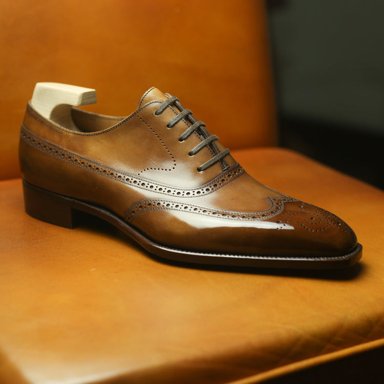 Tan Leather Cedara Brogue Wingtip Oxfords - Formal Shoes