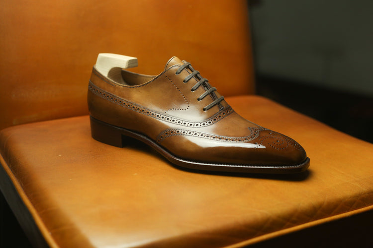 Tan Leather Cedara Brogue Wingtip Oxfords - Formal Shoes