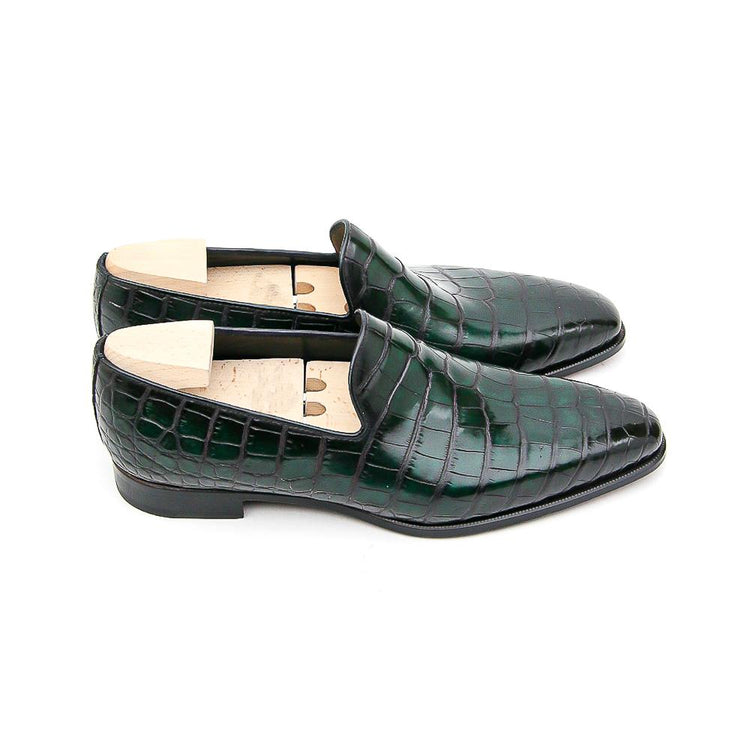 Flat Feet Shoes - Goodyear Welted Sardoal Emerald Green Leather Loafer With Violin Leather Sole with Arch Support