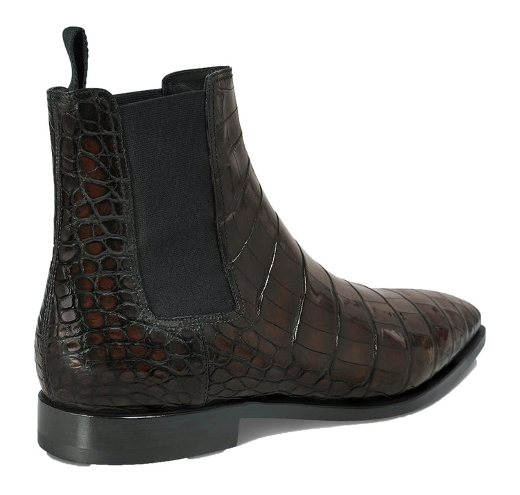 Flat Feet Shoes - Brown Alligator Textured Leather Evington Chelsea Slip On Boots with Arch Support