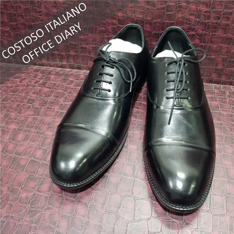 Black Leather Woodford Balmoral Toe Cap Oxfords - Formal Shoes