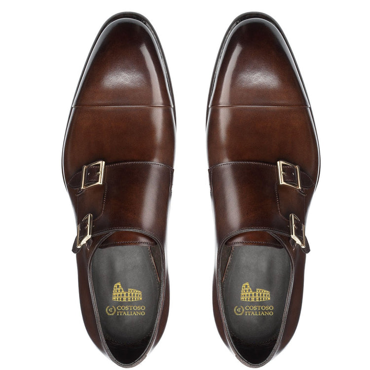 Flat Feet Shoes - Brown Leather Castle Monk Straps with Arch Support