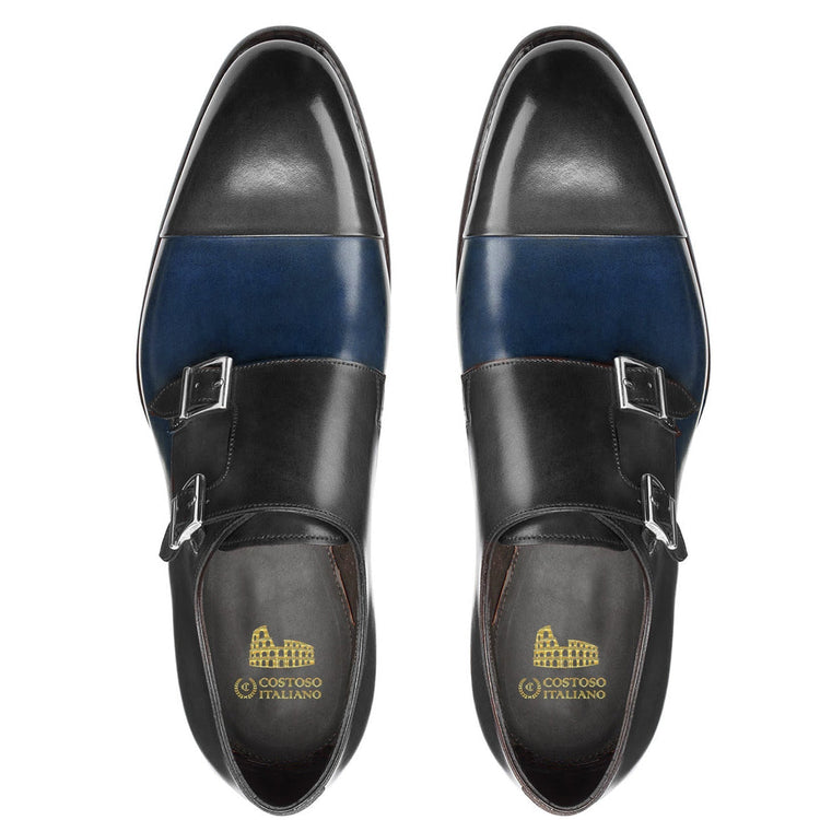 Height Increasing Navy Blue and Black Leather Castle Monk Straps