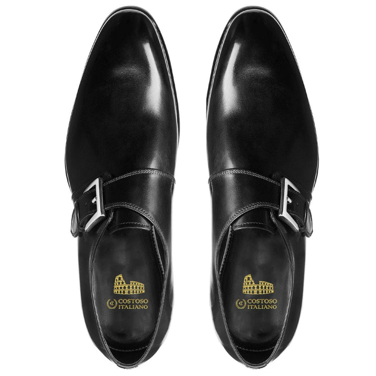 Flat Feet Shoes - Black Leather Bromley Monk Straps with Arch Support