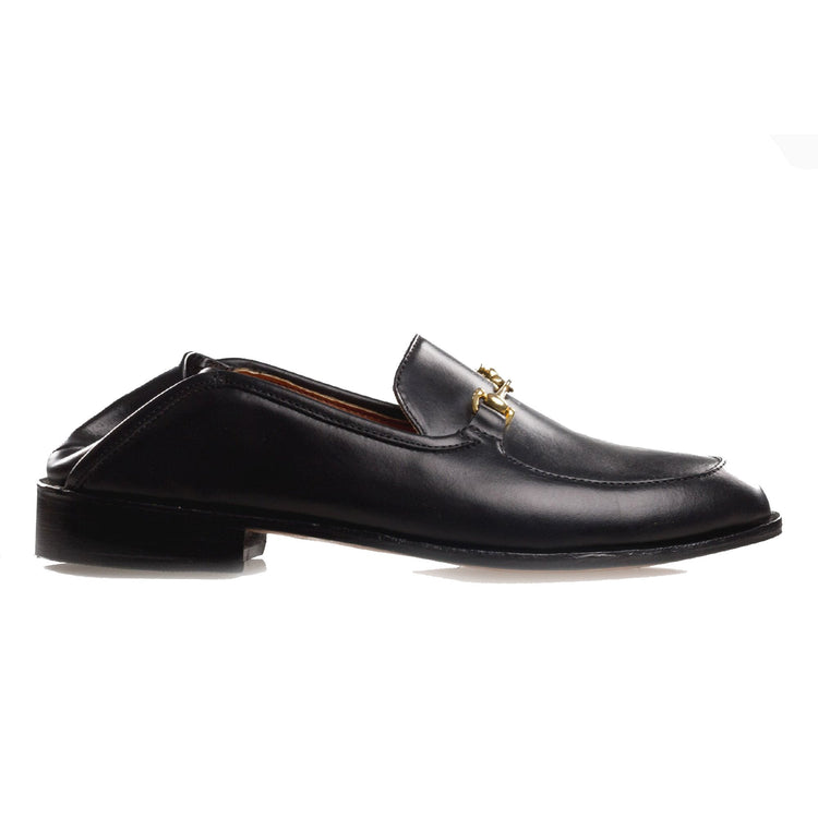 Flat Feet Shoes - Black Leather Penela Horsebit Collapsible Loafer Slippers with Arch Support