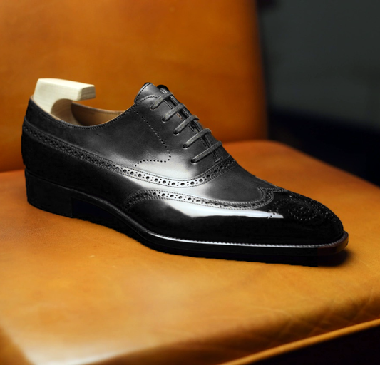 Black Leather Cedara Brogue Wingtip Oxfords - Formal Shoes
