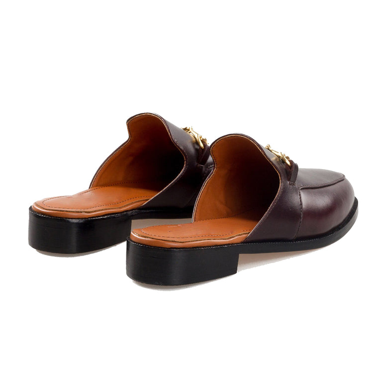 Brown Leather Loures Horsebit Slippers