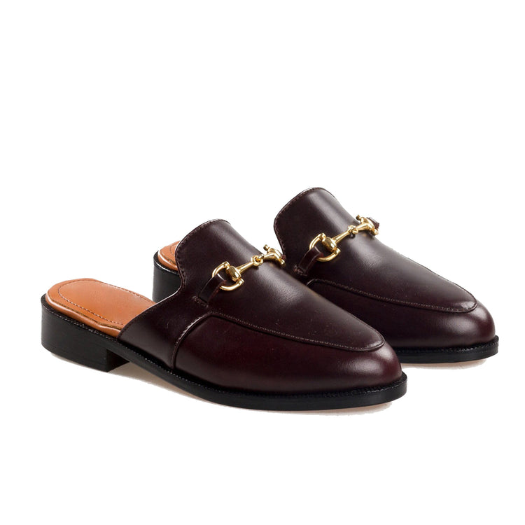 Brown Leather Loures Horsebit Slippers