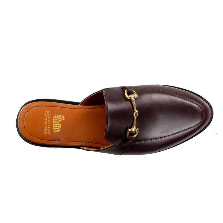 Brown Leather Loures Horsebit Slippers