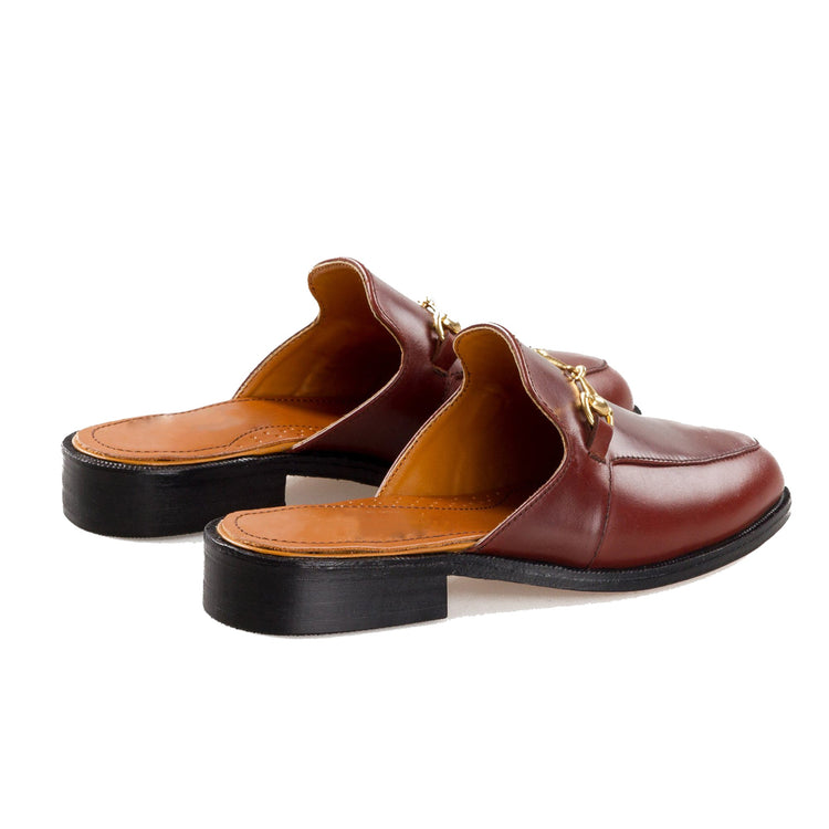 Burgundy Brown Leather Loures Horsebit Slippers