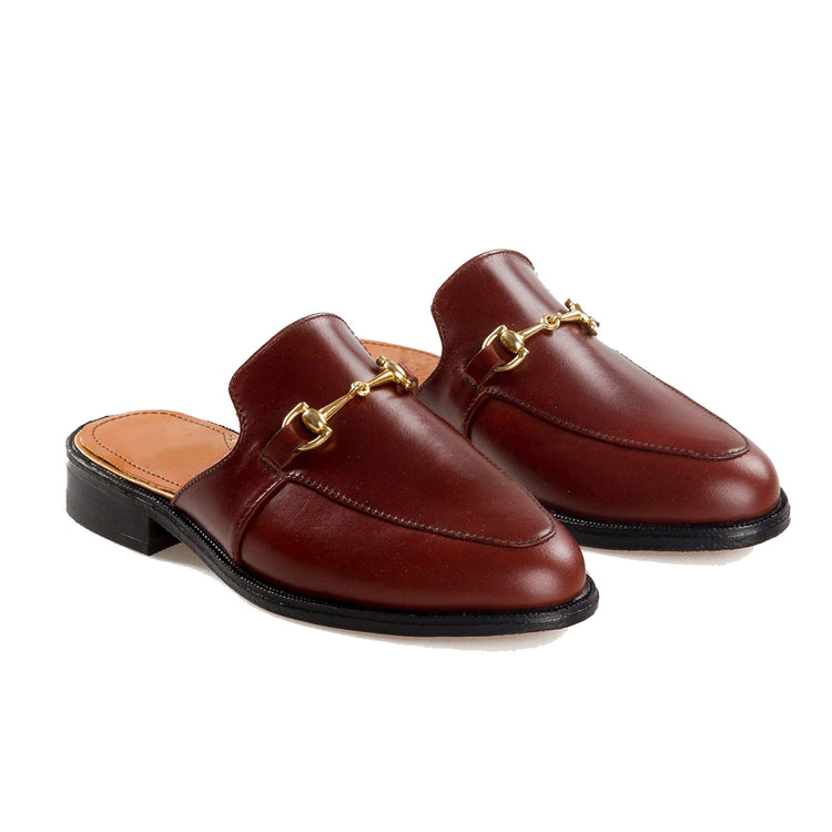 Burgundy Brown Leather Loures Horsebit Slippers