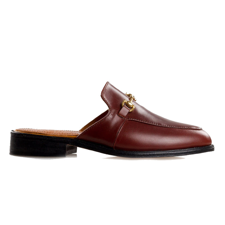 Burgundy Brown Leather Loures Horsebit Slippers