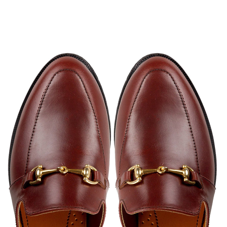 Burgundy Brown Leather Loures Horsebit Slippers