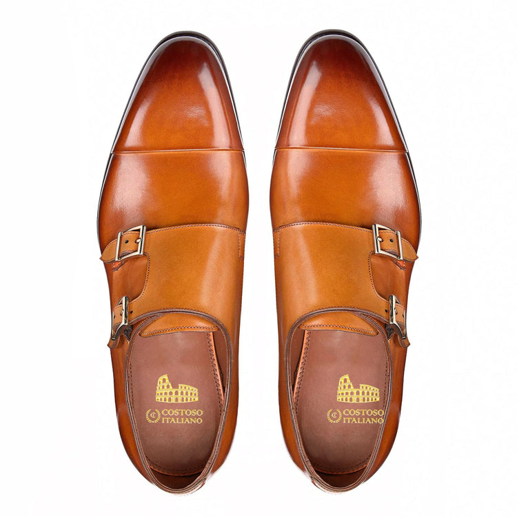 Height Increasing Tan Leather Castle Monk Straps - Formal Shoes
