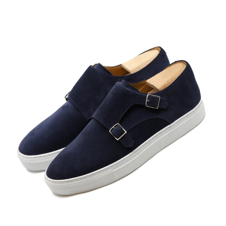 Navy Blue Suede Ferrol Monk Strap Sneakers