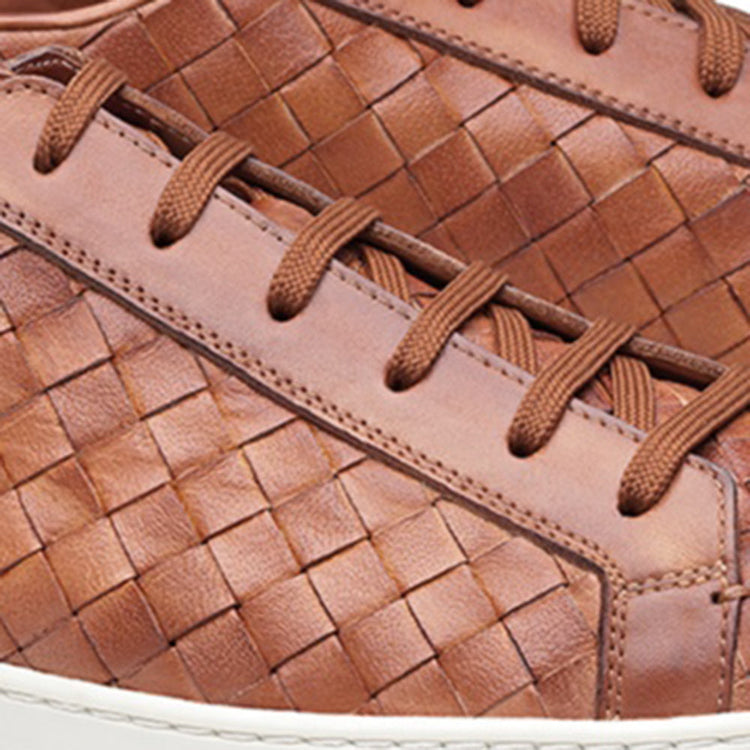 Tan Braided Leather Cornella Lace Up Sneakers