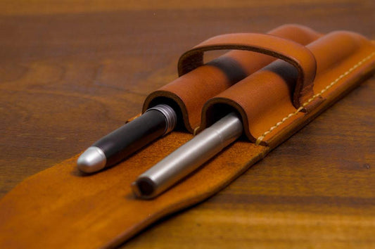 PERSONALIZABLE - Leather Pen Case for 2 Pens