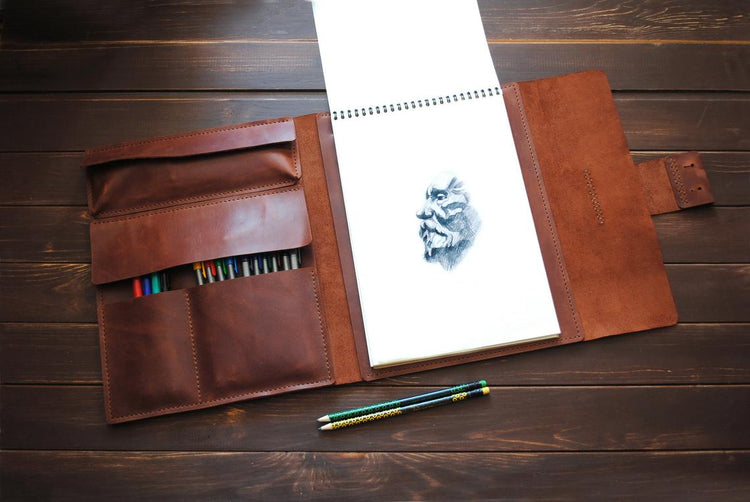 Leather A4 sketchbook cover - Artist's Leather Portfolio