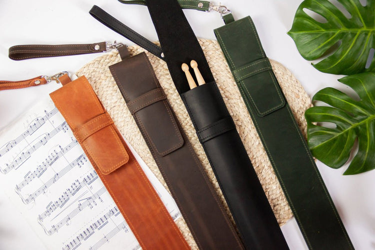 PERSONALIZABLE - Leather Drumsticks Sleeve Holder