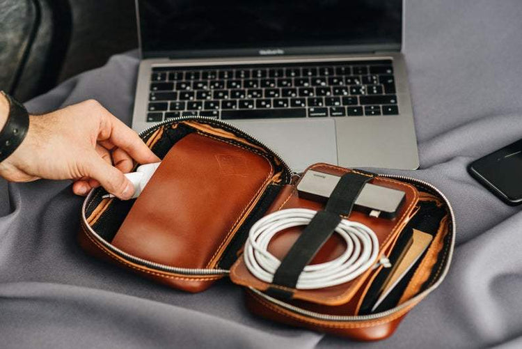 PERSONALIZABLE - Leather Charger & Cable Organizer