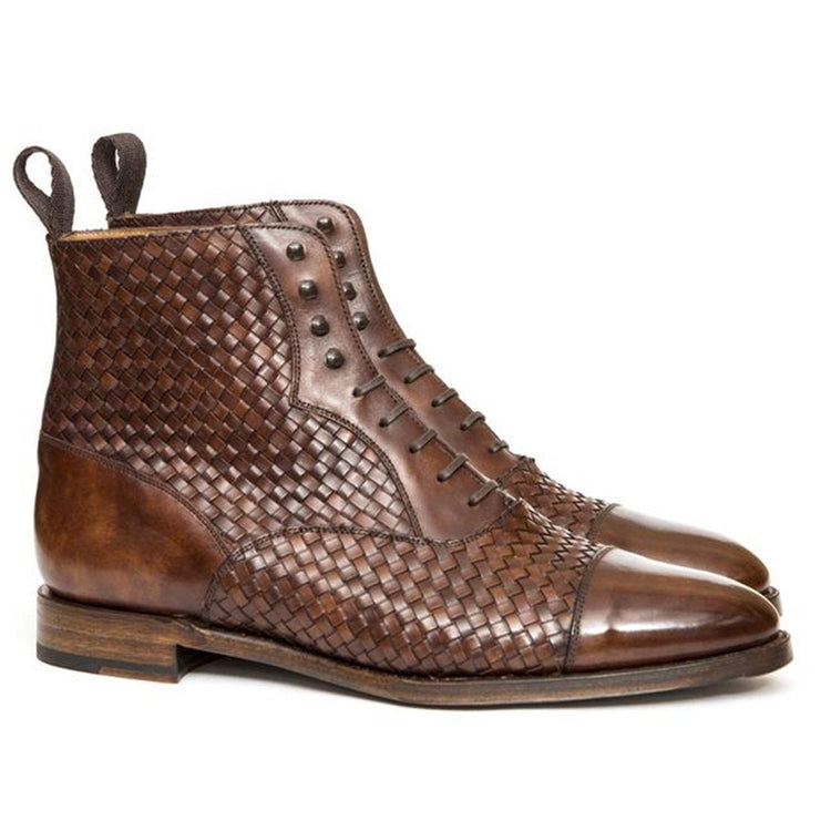 Flat Feet Shoes - Brown Braided Leather Efford Lace Up Boots with Arch Support