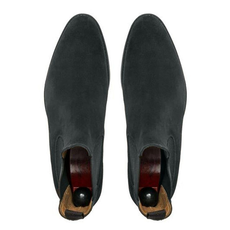 Flat Feet Shoes - Black Suede Fenland Slip On Chelsea Boots with Arch Support