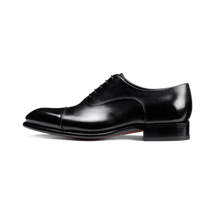 Flat Feet Shoes - Black Leather Woodford Balmoral Toe Cap Oxfords with Arch Support