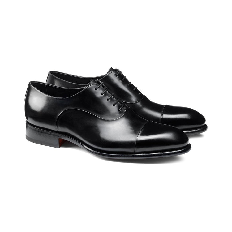 Flat Feet Shoes - Black Leather Woodford Balmoral Toe Cap Oxfords with Arch Support