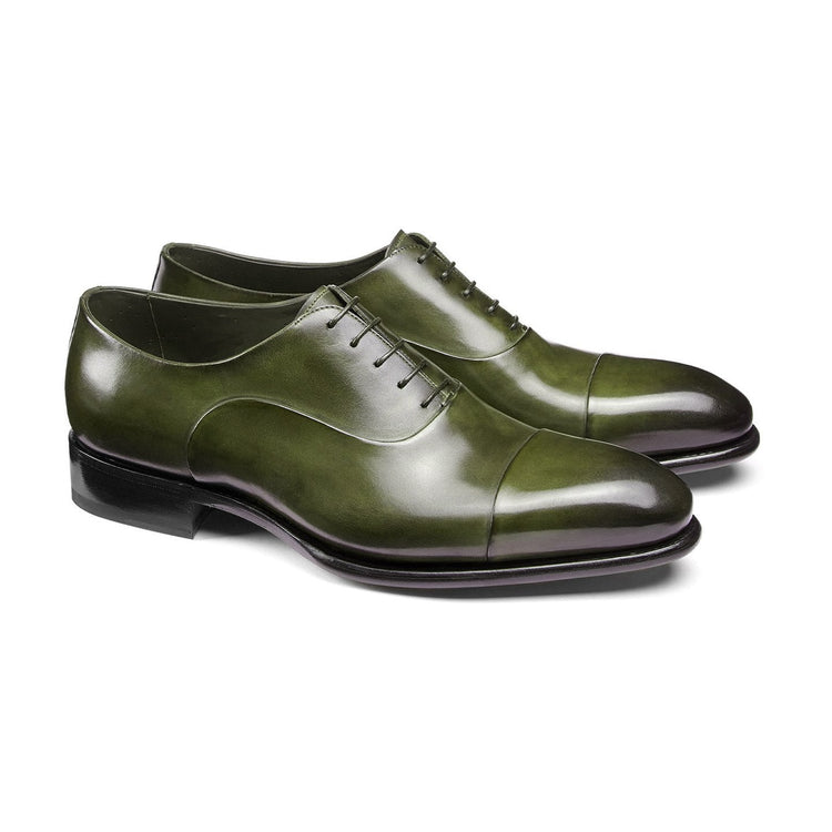 Flat Feet Shoes - Olive Green Leather Woodford Balmoral Toe Cap Oxfords with Arch Support