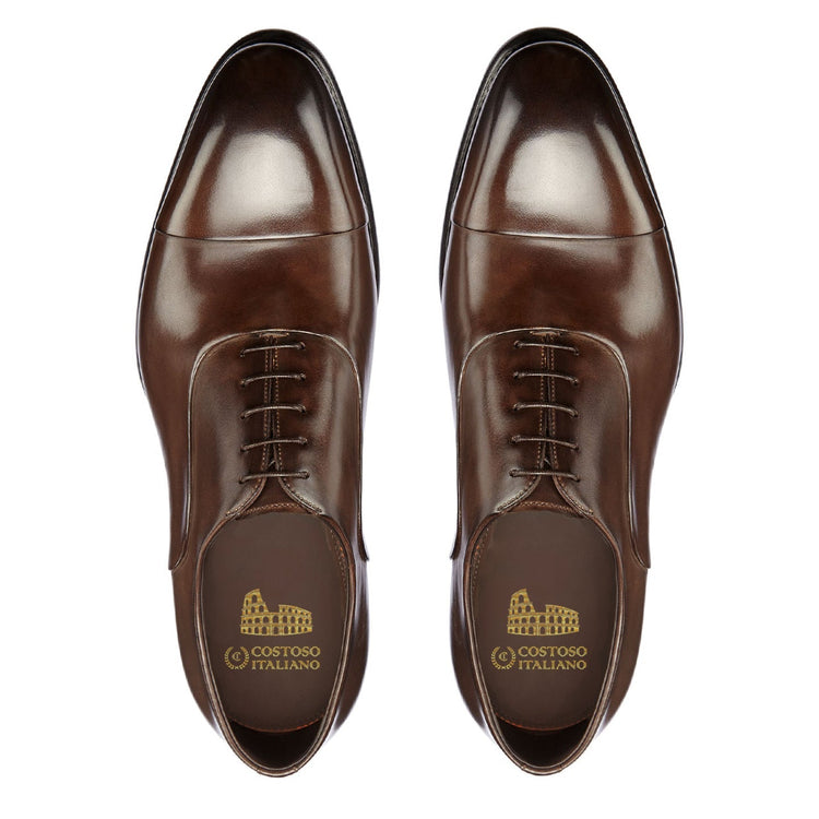 Height Increasing Brown Leather Woodford Balmoral Toe Cap Oxfords - Formal Shoes