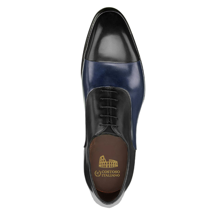 Black and Navy Blue Leather Woodford Balmoral Toe Cap Oxfords