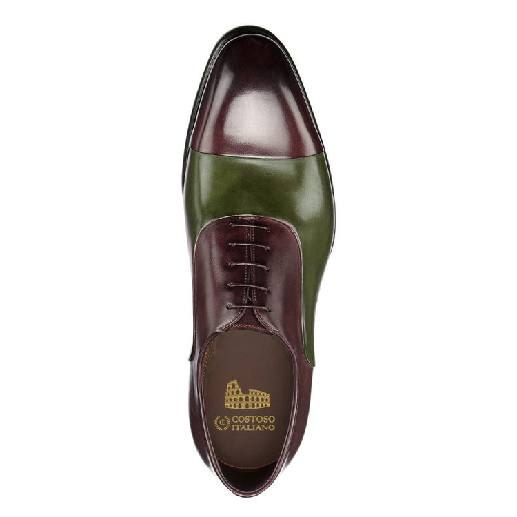 Flat Feet Shoes - Olive Green and Wine Burgundy Leather Woodford Balmoral Toe Cap Oxfords with Arch Support