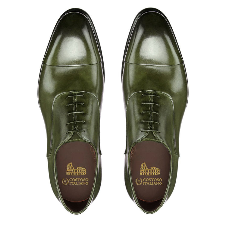 Flat Feet Shoes - Olive Green Leather Woodford Balmoral Toe Cap Oxfords with Arch Support