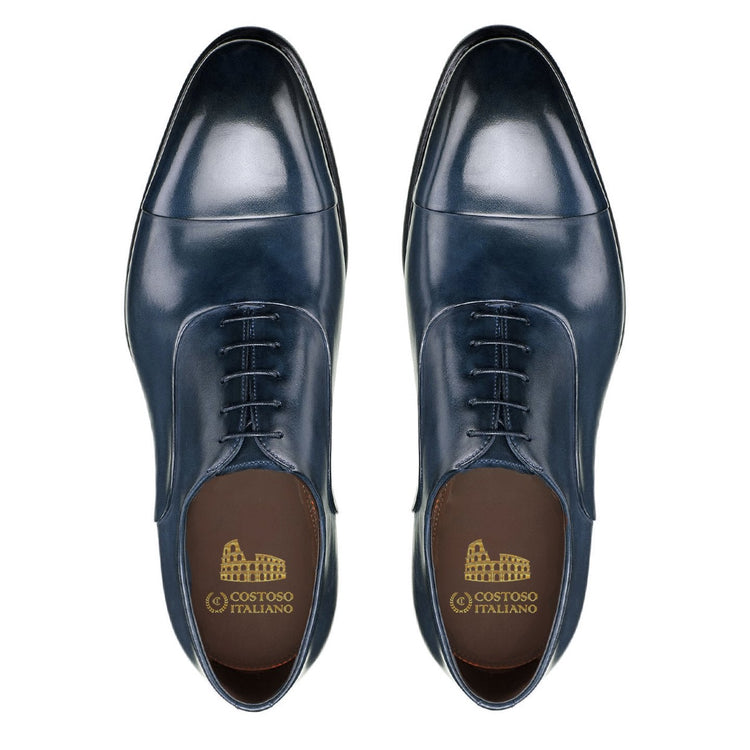 Flat Feet Shoes - Navy Blue Leather Woodford Balmoral Toe Cap Oxfords with Arch Support