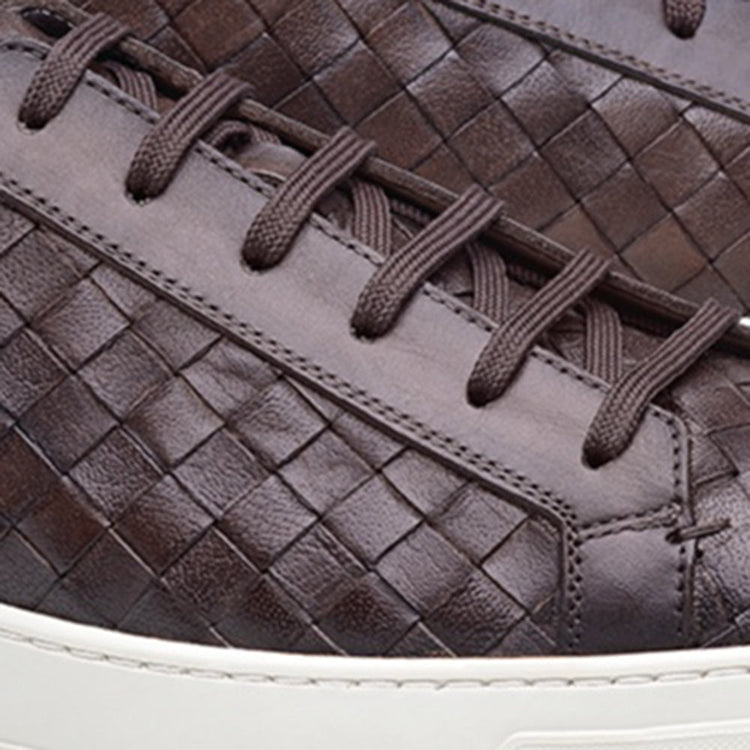 Brown Braided Leather Cornella Lace Up Sneakers