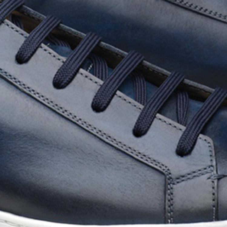 Navy Blue Leather Cornella Lace Up Sneakers