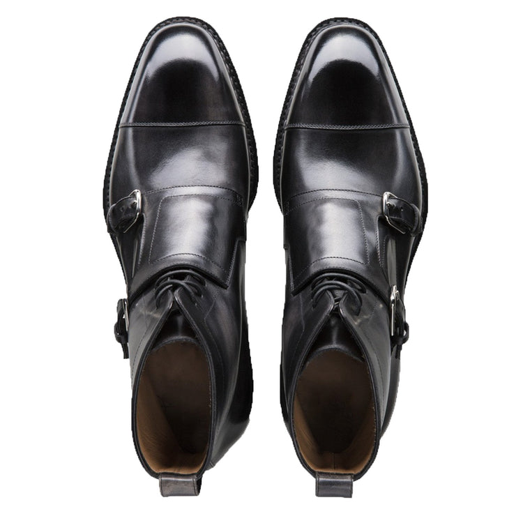 Flat Feet Shoes - Norwegian Welted Mafra Black Leather Double Monk Strap Oxford Boot with Arch Support