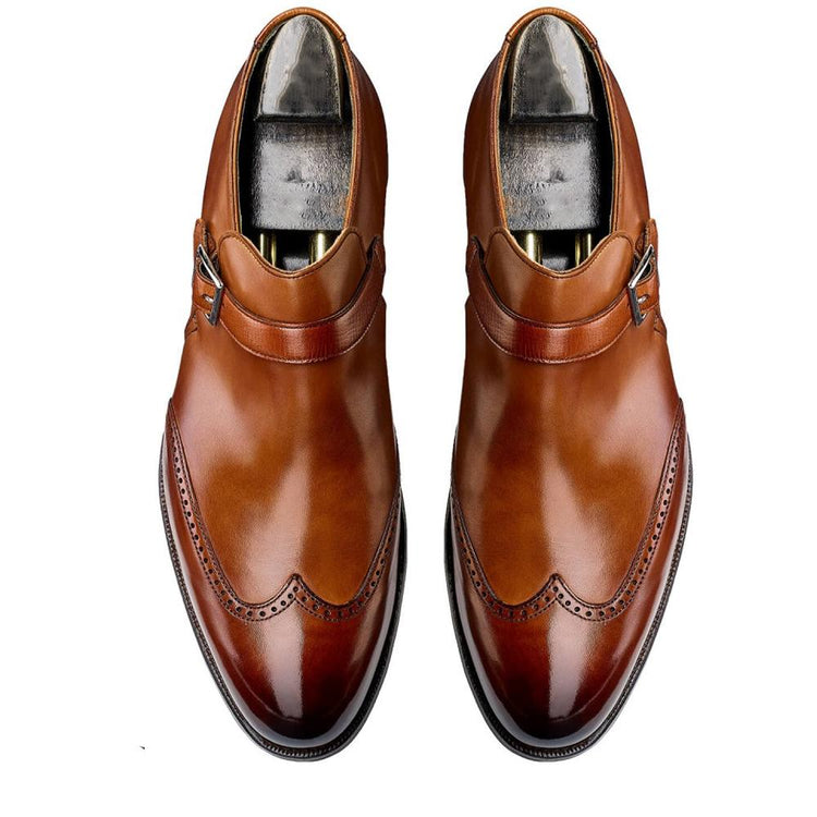 Flat Feet Shoes - Tan Leather Alnwick Monk Strap Shoes with Arch Support